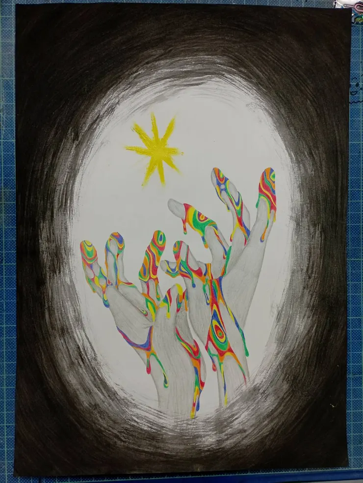 美術課的自畫像作品