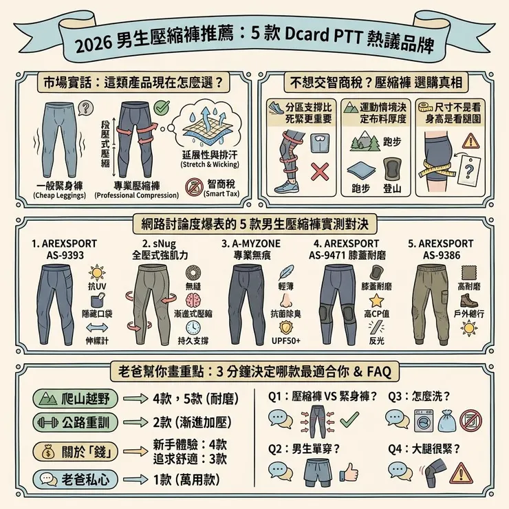 2026 男生壓縮褲推薦：5 款 Dcard PTT 熱議品牌，跑步、登山支撐評比一次看