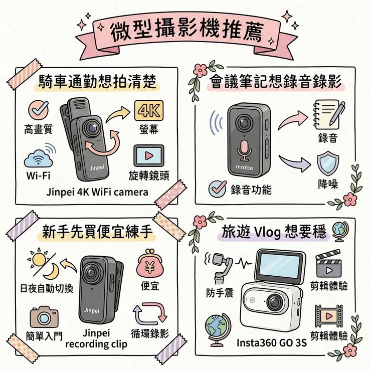 【微型攝影機推薦】想隨手拍又怕畫面晃？📹 Dcard/PTT 5 款 4K、夜視、Vlog 小機比較