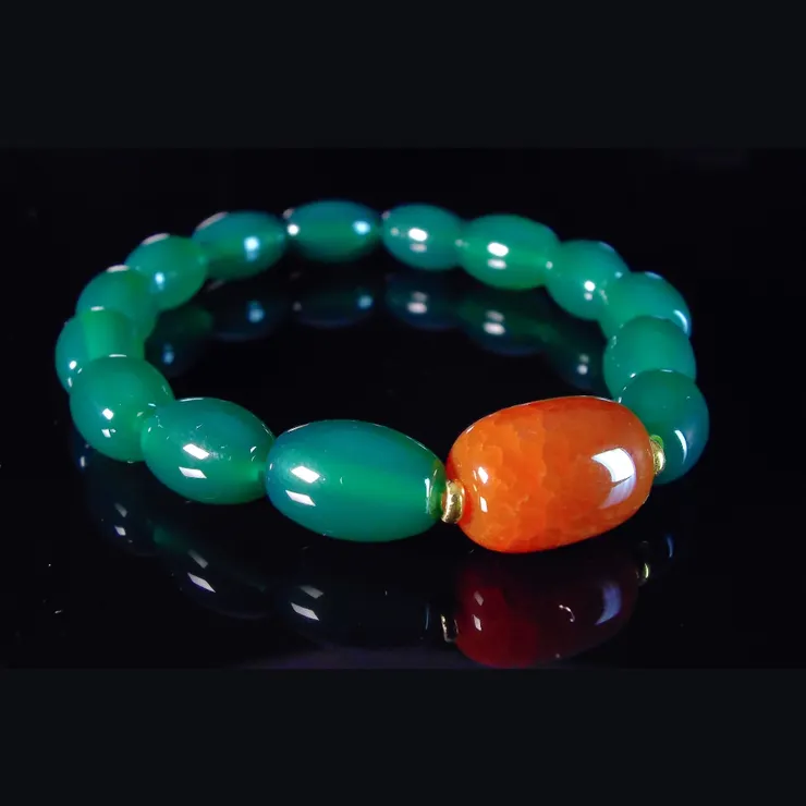 龍紋瑪瑙搭配橄欖石 進取之環 男士手鍊