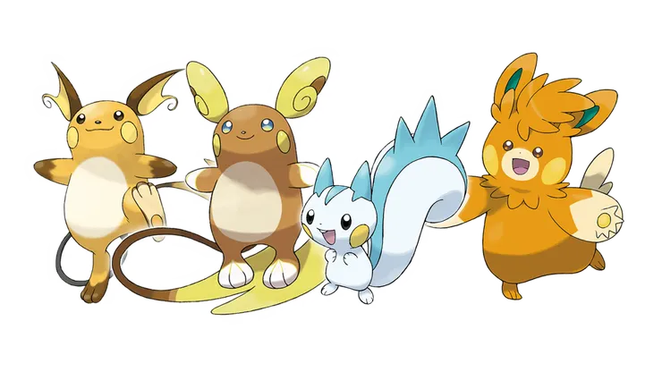 雷丘、雷丘(阿羅拉的樣子)、帕奇利茲以及巴布土撥。