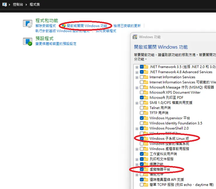 勾選後可能會系統會下載一些內容並提示重新開機