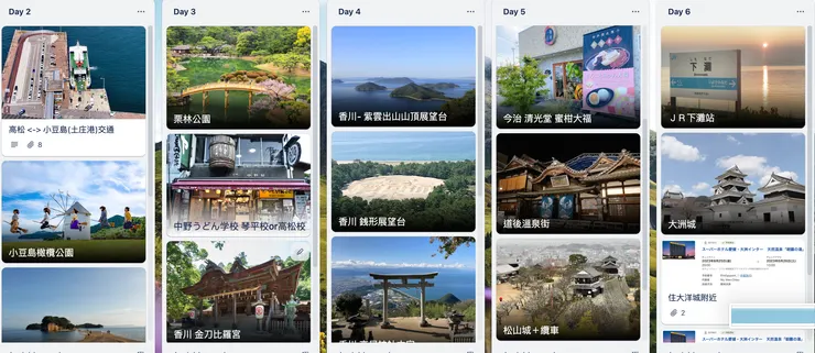 這次四國旅遊的行程表,行程太滿,小孩一路呱呱叫,說好累好累,不好玩。