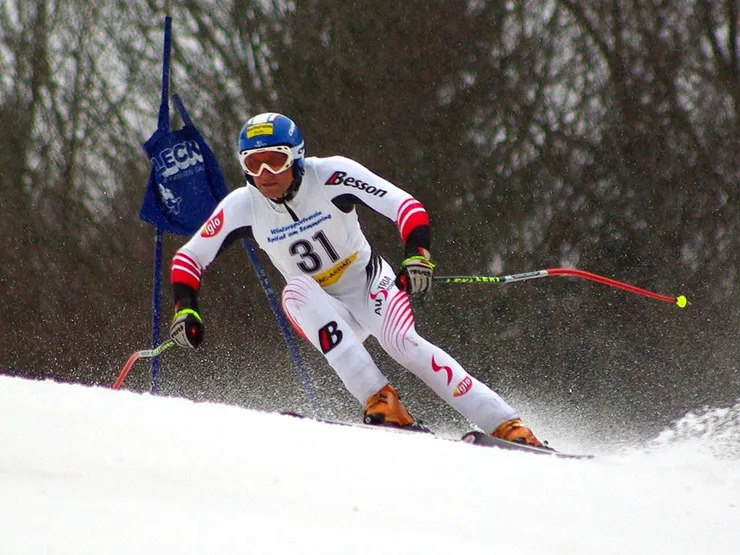 Austrian alpine skier Christoph Kornberger competing in super-G By Christian Jansky