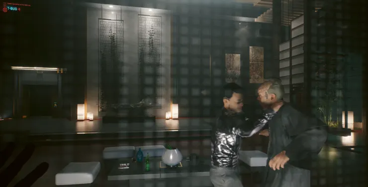 紺碧酒店中，兩人躲在賴宣房間的電視牆後方，屏氣偷聽他與三郎的這場戲，可謂全作的顛峰時刻