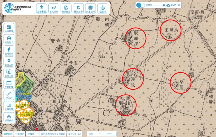 1921年日治地形圖上標有許多舊地名