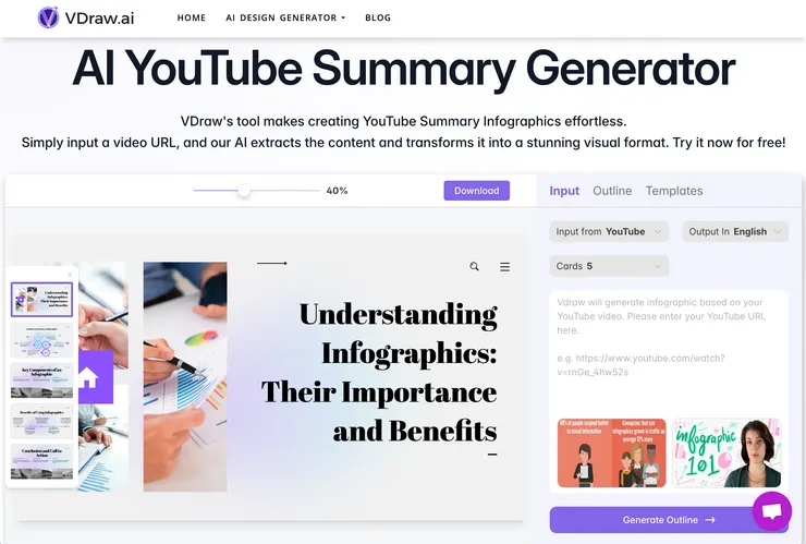 01 如何使用 VDraw.ai｜AI YouTube Summary Generator 畫面