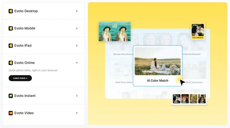 Evoto 完整的產品線支援個平台（資料來源：Evoto 官網）