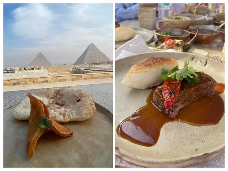 炸餃子 烤牛肉餐搭配米飯不同