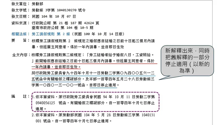 勞動部 104 年勞動條 3 字第 1040130270 號令