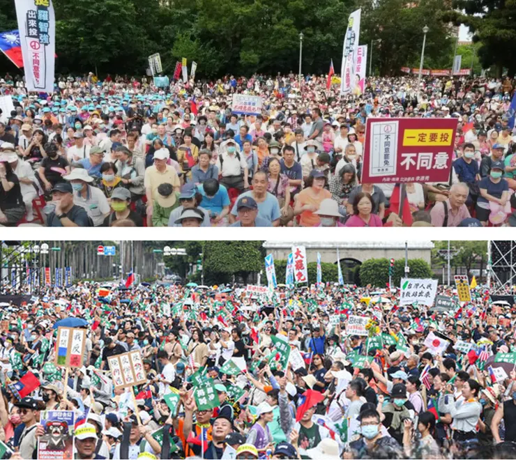 反罷方(上)與罷免方(下)造勢活動 (圖片取材自網路)