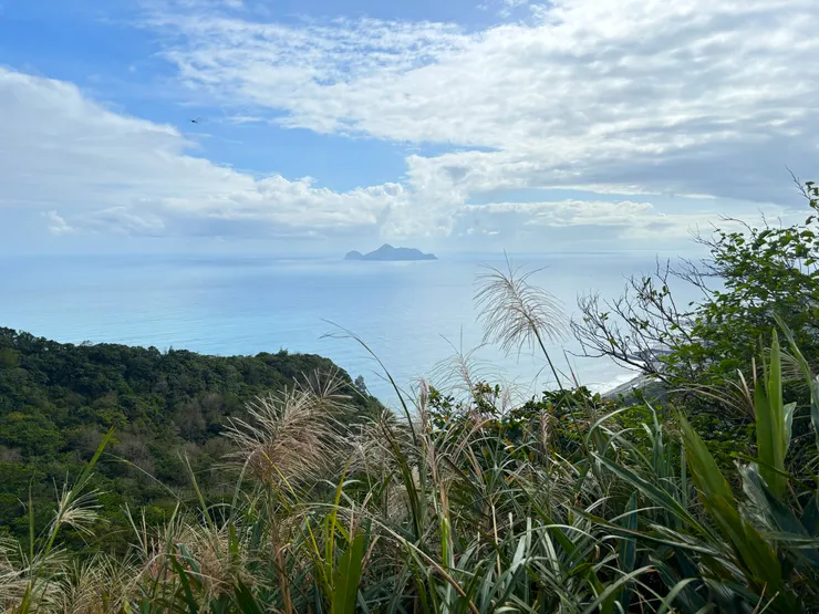 還沒開的芒草和遠方的龜山島(自行拍攝)