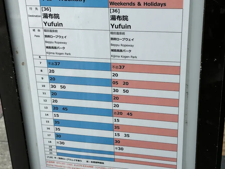 公車表（搭往湯布院的方向就對了）