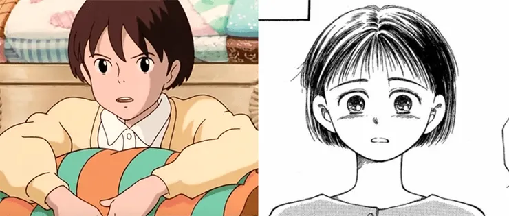 動畫與漫畫裡的月島雫造型,圖片來源:心之谷劇照