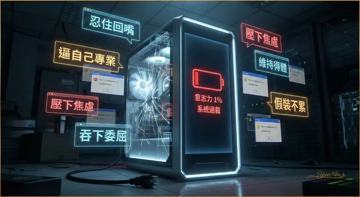  📌 身心壓力機制： 你不是懶，你是沒電了。長期將情緒消化與決策外包給意志力硬扛，會引發身心系統的「全負荷（Allostatic Load）」，這正是高功能焦慮者突然「當機」的生理真相。