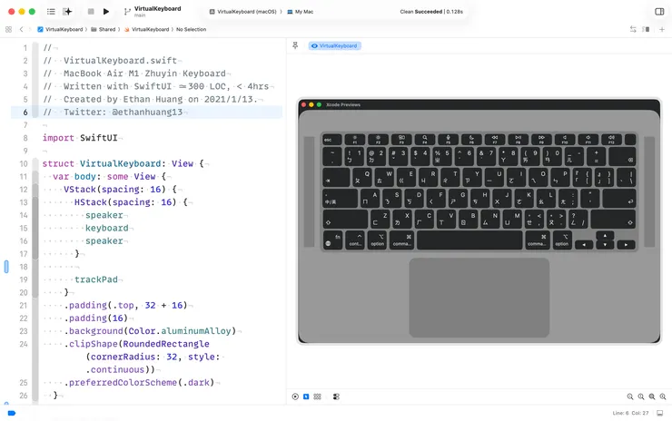 用 SwiftUI 畫的 MacBook Air M1 注音鍵盤