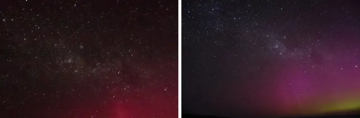 不同極光顏色下的星空