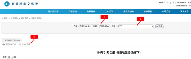 臺灣證券交易所 CSV