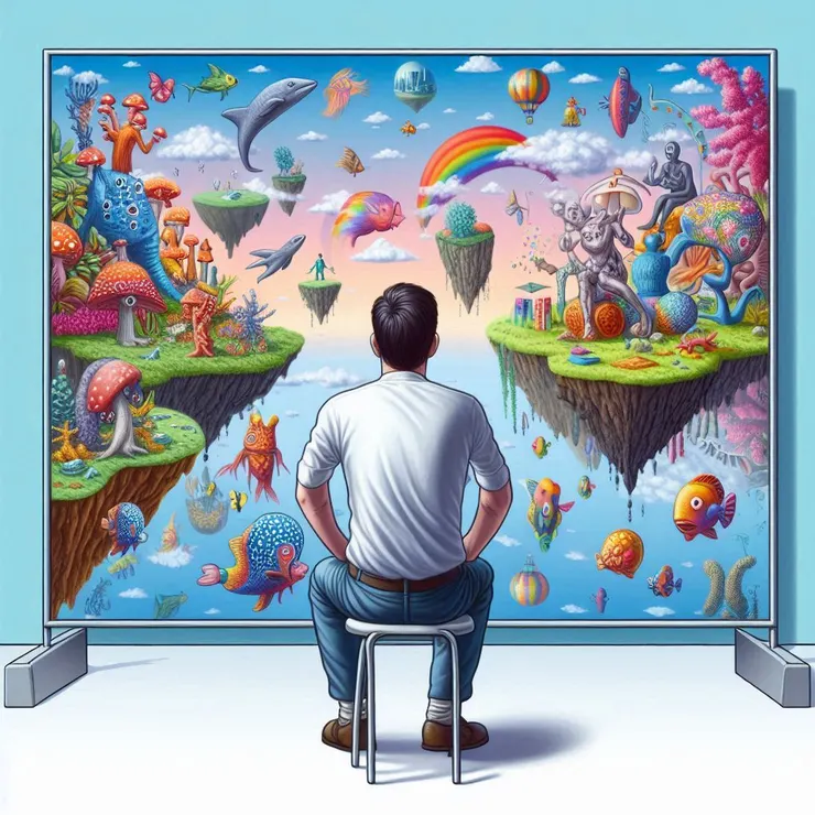 From bing prompt"自我反省，類似楚門的世界風格"