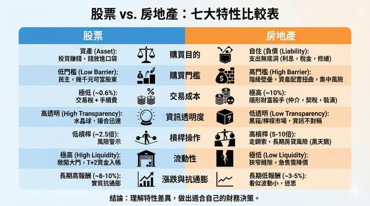 股票與房地產七大特性比較表