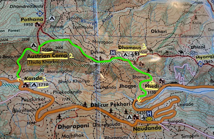 借民宿老闆娘女兒說明的地圖,我探索出來的一日路線 (綠色路線)