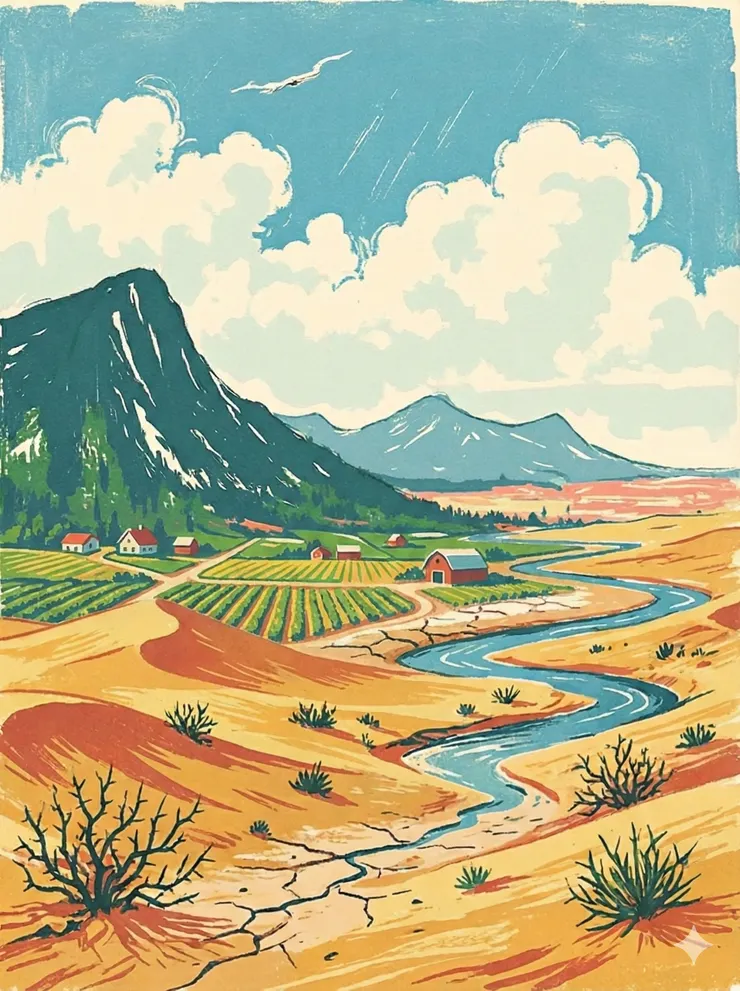 小溪、沙漠、風。 AI製圖。