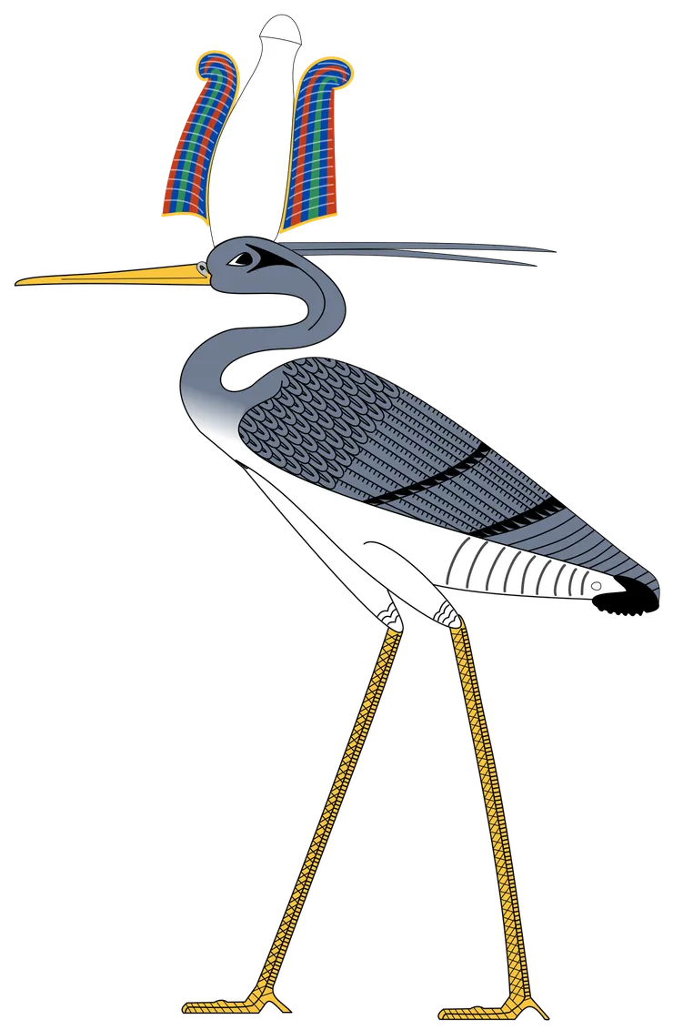 神祇貝努 (Bennu) 戴著阿特夫 (Atef) 王冠