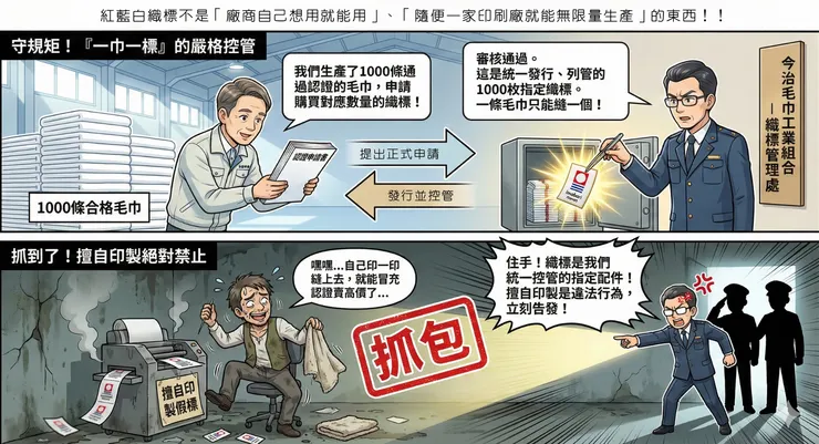 擅自亂印織標，是犯法的（這是使用AI製成的示意圖）