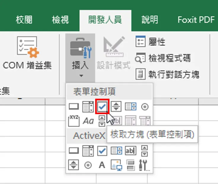 表單控制項 的 核取方塊
