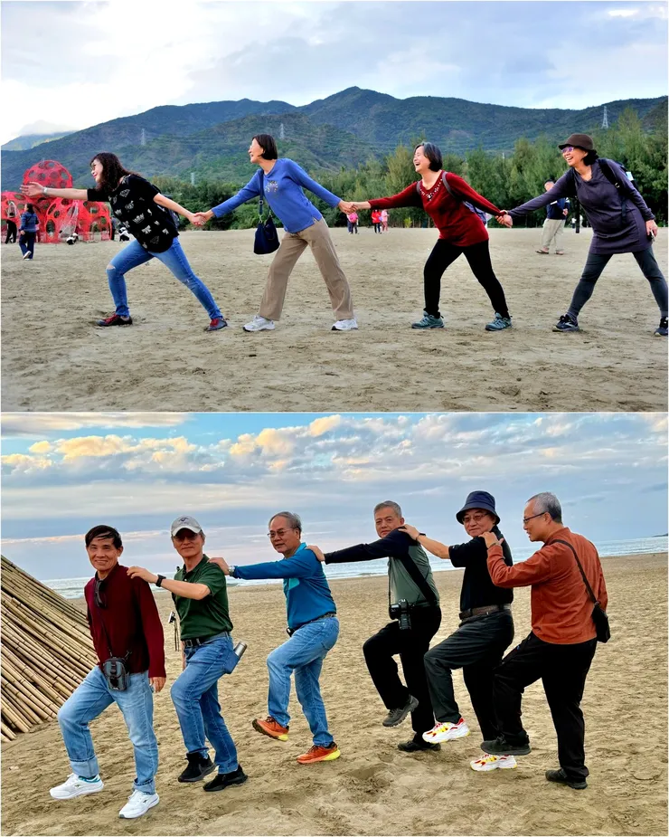 【賞嘆劉棟拚布畫搞怪沙灘夕照中】