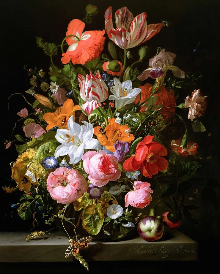 Rachel Ruysch 的 Flowers in a Glass Vase