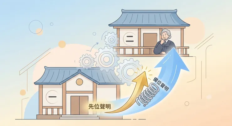 文章配圖：先位/備位聲明 vs 一審二審的關係（來源：Gemini生成）