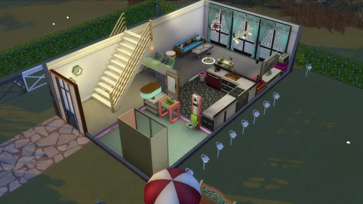 樓下也跟原來房子一樣，洗手間在前面，接下來是廚房和客廳。