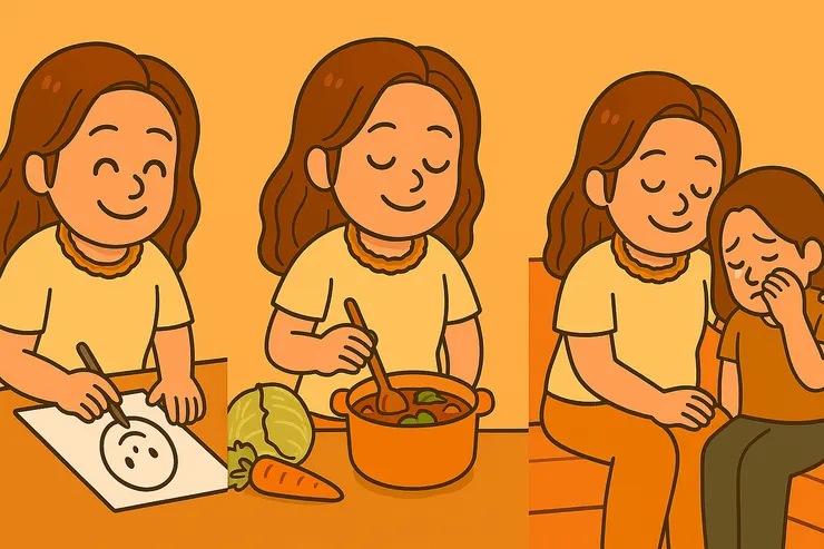 我想,修行的意義, 就是慢慢靠近那個真實的自己。 不一定要神聖、不一定要厲害, 只要憑著自己的專長、興趣, 讓別人感動、讓自己發光, 這樣,就已經很美好了吧。畫圖讓人笑一下,煮湯讓人暖一下, 坐下來靜靜陪一個人哭— 這些,也都是修行。