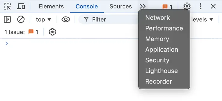 若沒有看見Console選項，可以在 >> 或是 + 符號內尋找。