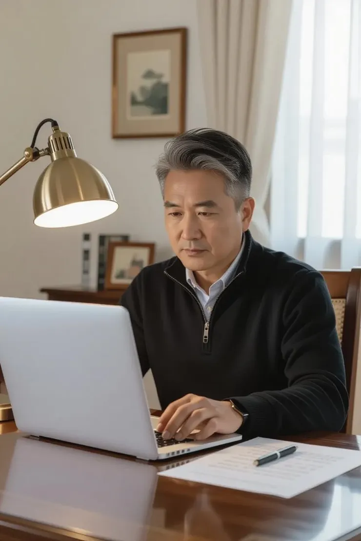 中年人用電腦與紙筆計算財務