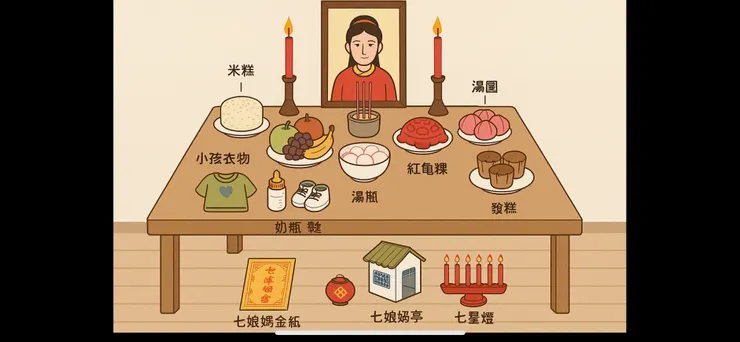 拜七娘媽供桌示意圖