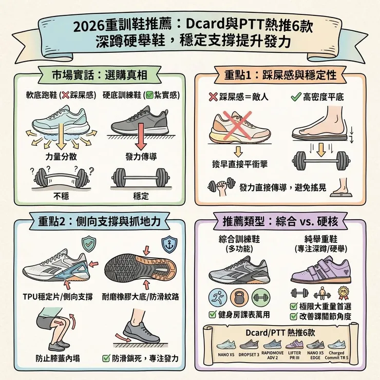 2026重訓鞋推薦:Dcard與PTT熱推6款深蹲硬舉鞋,穩定支撐提升發力 🏋️