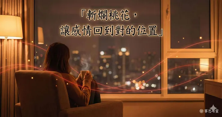 斬桃花法術主題封面，象徵清理爛桃花與第三者干擾，讓感情回到平靜與正緣位置－賽思心靈