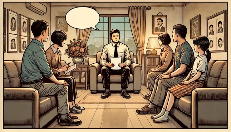 中高齡求職者在家模擬面試，演練回答問題。