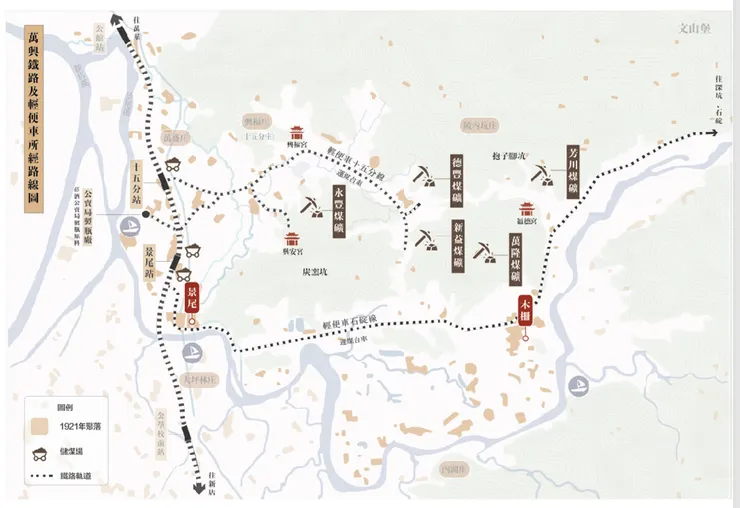 萬新鐵路及輕便車所經路線圖（圖片來源：依山小綠洲公開資料集）