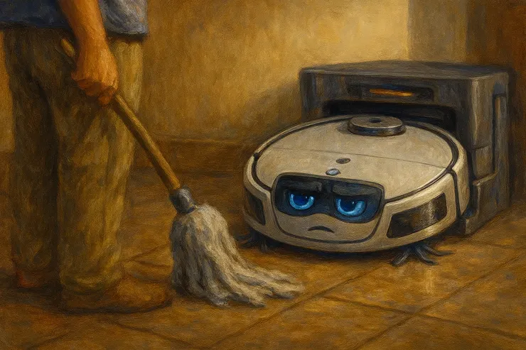 扫地机器人H2忌妒的看着拖把_梁练伟的右脑小说插图