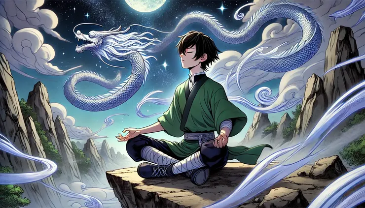 在雲行指導下，小旭閉上眼睛，感受風的節奏。狂風時而強烈，時而柔和，如同呼吸與心跳的起伏。  「與風對抗只會消耗力量，隨風而行，找到它的節奏。」雲行提醒。