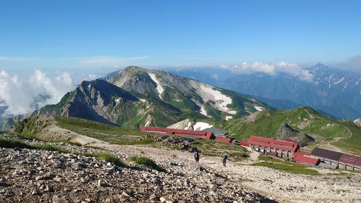 右手邊尖尖的應該是劍岳。槍岳在......嗯。真的看得到，一點點
