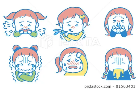 具有各種感冒症狀的女孩插圖集-插圖素材[81563403] - PIXTA圖庫