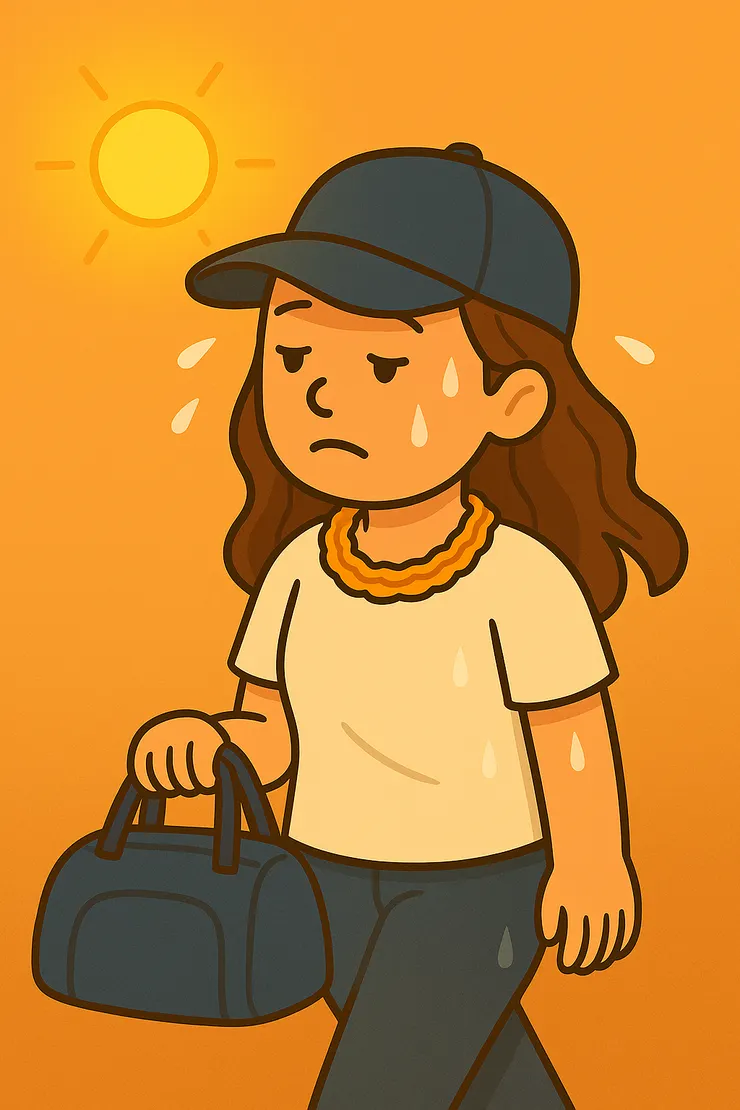 走在路上就像蒸籠裡的小籠包，快熟了但還是得去游泳。偷偷爆料～小惡魔一直在耳邊誘惑：不然翹課吧？但小天使又說：要有始有終！結果我還是提著包出門了。當然啦～還有一個熱愛夏天的小屁孩在旁邊督促，身為姑姑我怎麼能偷懶，哈哈哈～