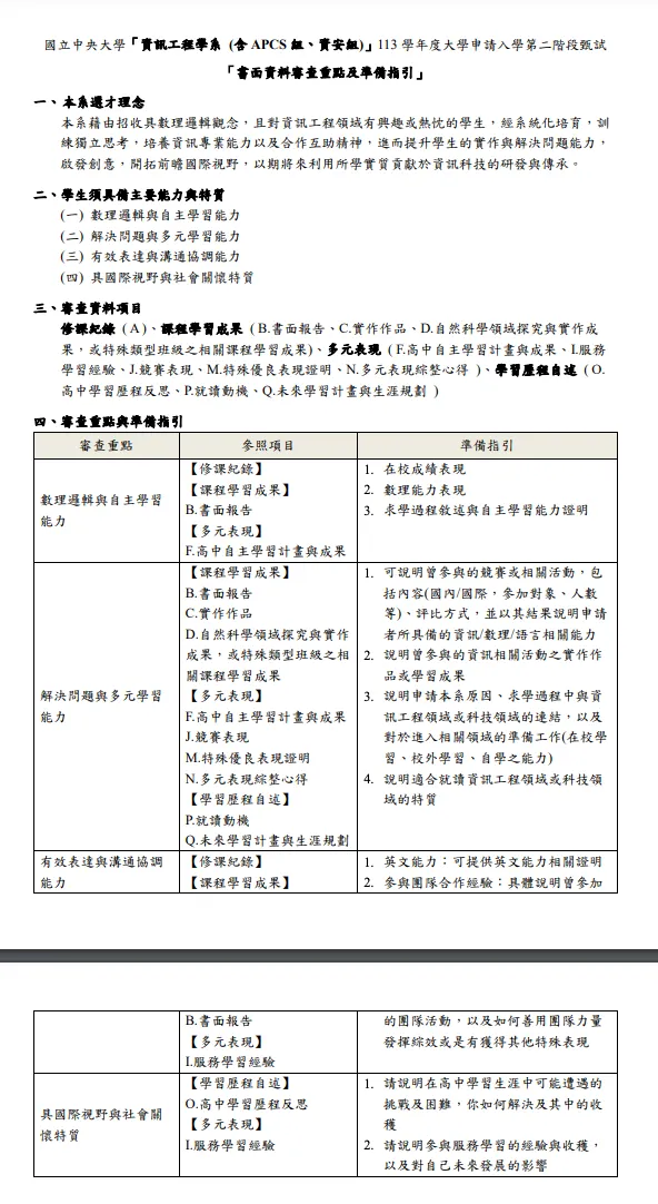 中央大學資工系審查資料準備說明