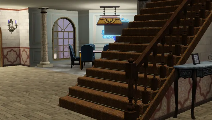 其實我很不喜歡啡、土色系，但Sims 3的房子很多都用這些顏色，所以我把飯廳改成現代點的風格。