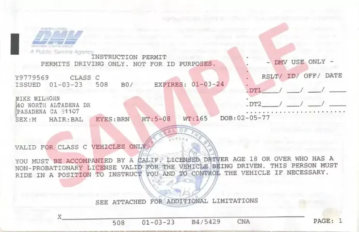 Instruction Permit 臨時駕照