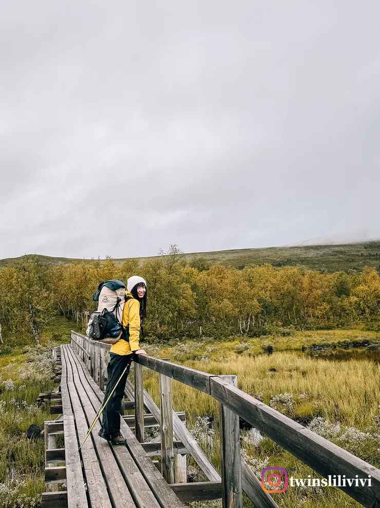 金黃綠色登山杖意外跟V穿搭很搭！